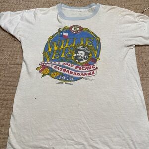 Blue and White Short Sleeve Tees with Graphic Designs
